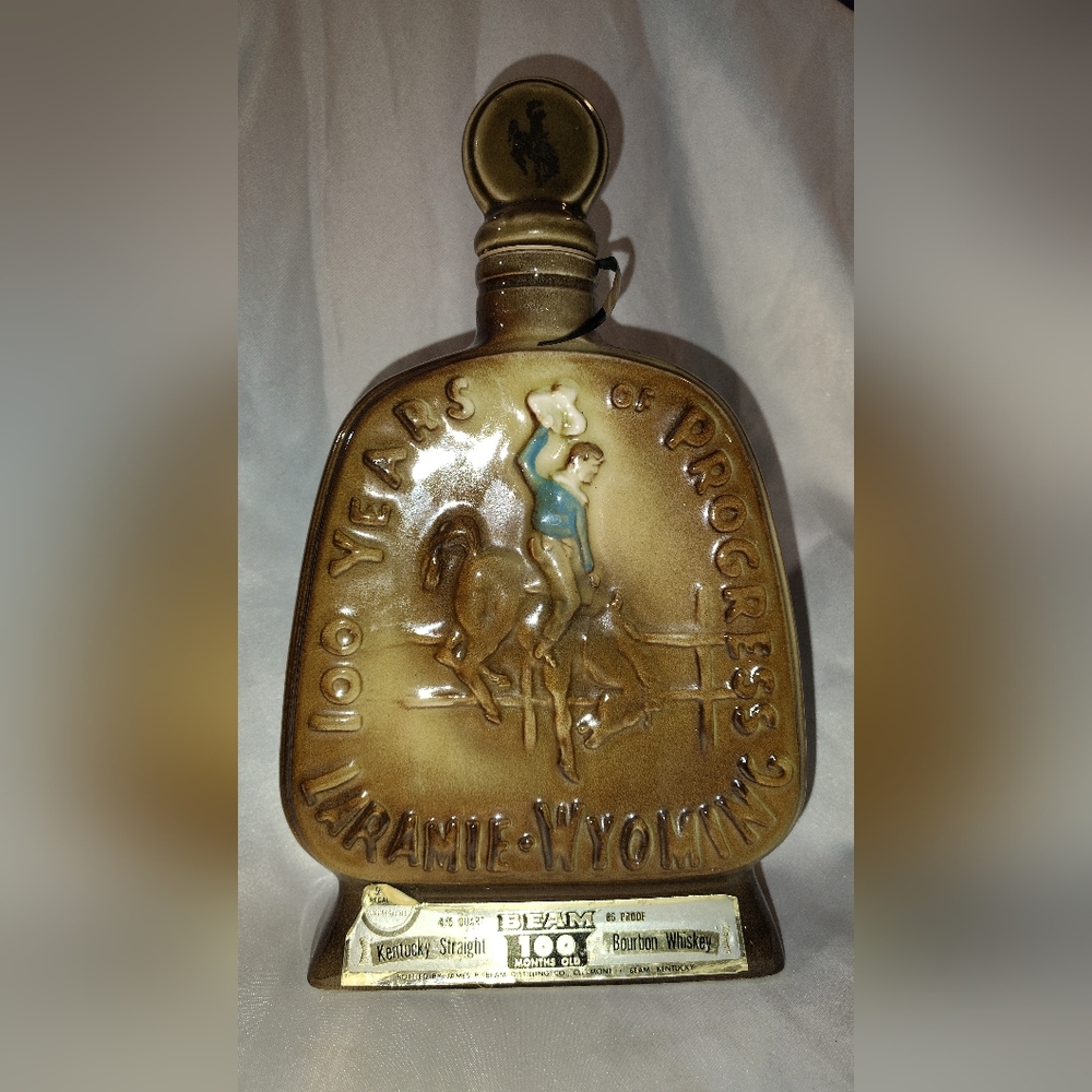Vintage 1968 Jim Beam Laramie Wyoming Centennial Jubilee Decanter (EMPTY)